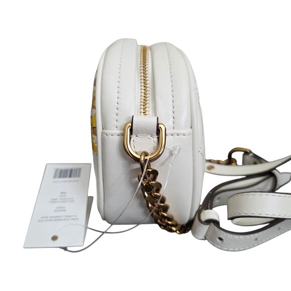 Tory Burch Kira Chevron Camera Bag Quilted Yellow White Floral Chain Crossbody - Picture 5 of 10